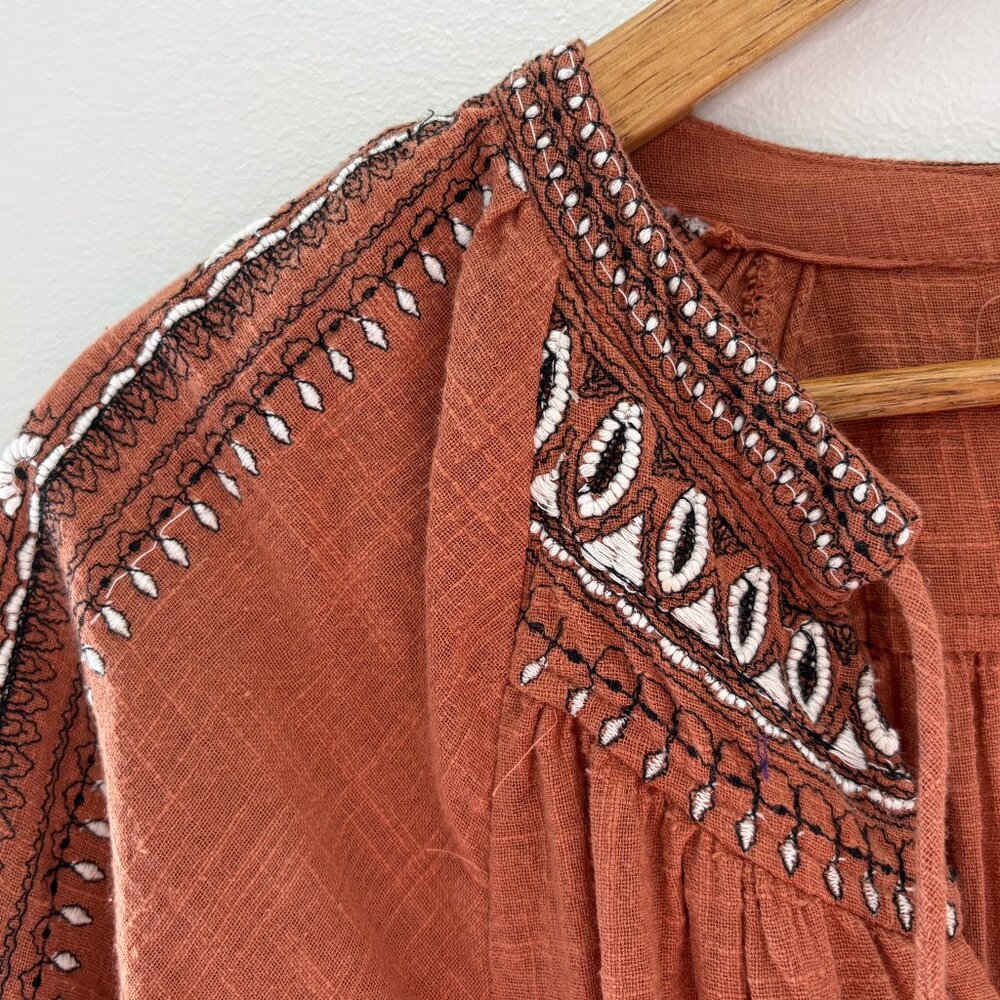 Free People Boho Embroidered Peasant Top | Size S - Picture 3 of 9